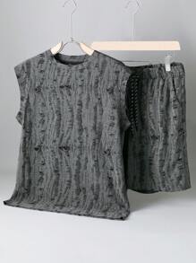 SHEIN Manfinity Dauomo Men's Minimalist Ripped Round Neck Tank Top And Shorts Set, Casual Outfit, Cozy Outfits - Black - View 3