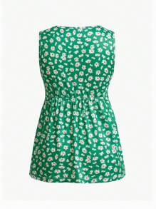 SHEIN Maternity Breastfeeding Crew Neck Sleeveless Elastic Waist Casual 2 Pieces Set, Summer - Green - View 8