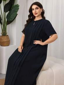 SHEIN Najma 女士宽松休闲传统阿拉伯风格长裙，夏季 - 寶藍色 - 查看 3