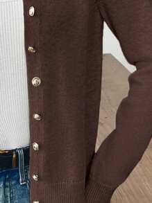 Franclia Women Casual Solid Color Long Sleeve Cardigan Fall Winter Cloth For Women - Coffee Brown - View 3