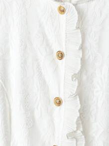 SHEIN Clasi Blusa elegante de talla grande con volantes de encaje y unicolor para el verano - Blanco - Ver 9