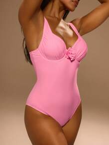 Swim Chiccia Bộ đồ bơi liền mảnh họa tiết hoa 3D thanh lịch dành cho nữ, mùa hè - Màu Hồng baby - Xem 5