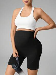 SHEIN Maternity Seamless High Waist Solid Color Sports Shorts