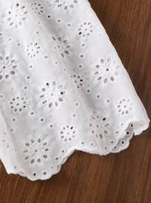 Tweens Mädchen weiße stickerei Hohlblume Wellen-Saum lässige Hose