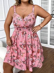 SHEIN VCAY Plus Size Women Floral Print Casual Sleeveless Dress