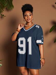 Maweii Women Plus Size V-Neck Mesh Blue No. 91 Pullover - Multicolor - View 5