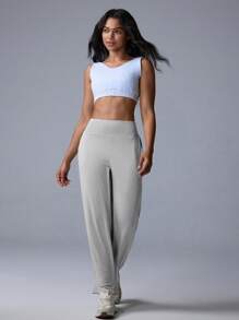 Menodora SHEIN Sport Quần ống đứng lưng cao cho nữ có túi - Xám - Xem 5