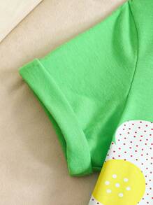 Girls' Casual Comfortable Polka Dot & Petal Pattern Patchwork Round Neck Short Sleeve Dress - Multicolor - View 5