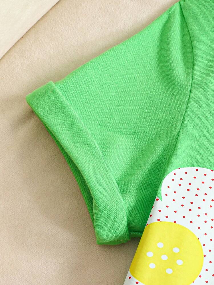 Đầm cổ tròn tay ngắn họa tiết chấm bi và cánh hoa thoải mái dễ thương cho bé gái - Nhiều màu - Xem 5