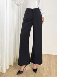 Modelyn Pantalones rectos de diseño de panel elegante azul marino para mujer - Iron Gray - Ver 5