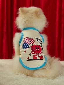 PETSIN 独立日卡通爱心可爱插画猫狗宠物通用浅黄色背心1件 - 彩色 - 查看 4
