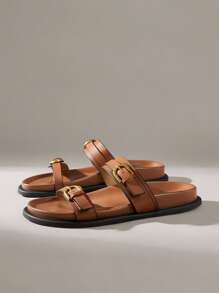 Solecia Women's Fashion Brown Comfortable Flat Beach Sandals