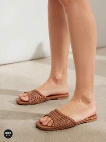 SHUZIA Giày sandal đế bằng thời trang và đa năng, dáng rộng cho nữ - màu nâu - Xem 5