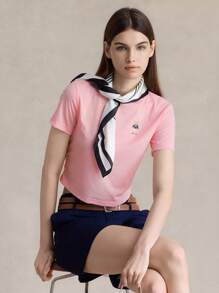 SHEIN EZwear 休闲简约图案圆领短袖短款修身女式 T 恤 - 淺粉色 - 查看 7