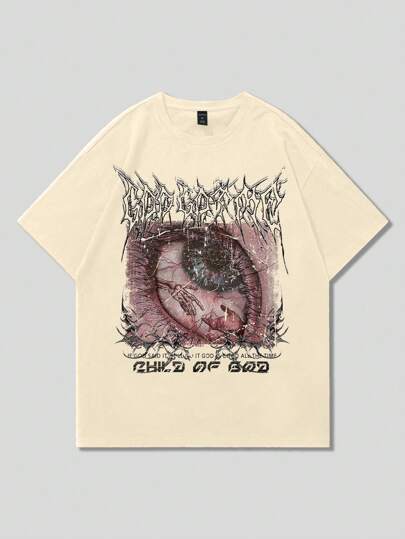 Goth Men's Goth Drop Shoulder Round Neck Short Sleeve Casual Creative Pattern T-Shirt, Summer