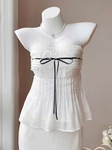 Comfortcana 女士简约、浪漫、优雅蕾丝边短款吊带背心，夏季 - 白色 - 查看 4