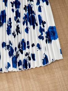 2pcs/Set Tween Girl Floral Print Pleated Slip Dress & Elegant Jacket - Royal Blue - View 3