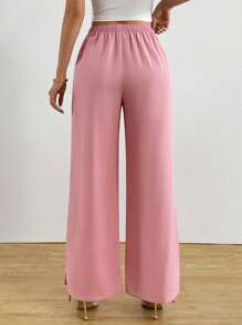 Roylia Women's Solid Color Elastic Waist Straight Loose Casual Pants
