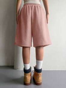 DAZY Pantalones cortos casuales con cintura elástica y cordón, versátiles para usar con suéteres en verano - Rosa - Ver 5