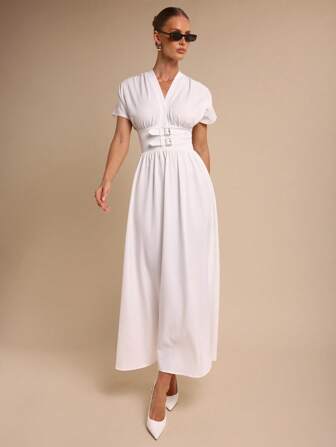 COSMINA Damen einfarbiges minimalistisches Kurzarmkleid, Alltagskleidung