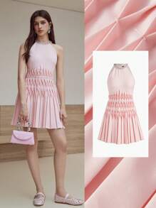 MOTF STUDIO PLEATED BEADED MINI DRESS - Pink - View 1