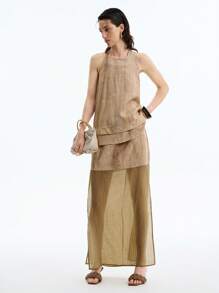 Aalyst Women Elegant Backless Halter Crop Top & Mini Skirt 2Pcs Set, Summer - Khaki - View 6