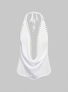 ROMWE Grunge Punk Camiseta de tirantes vintage sexy con escote pronunciado y espalda descubierta para mujer