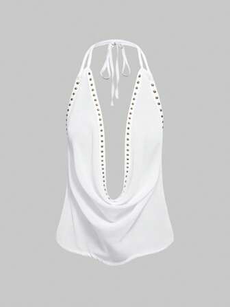 Grunge Punk Sexy vintage Damencamisole mit tiefem drapiertem Ausschnitt und rückenfreiem drapiertem Kragen