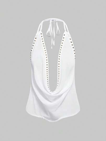 Grunge Punk Camiseta de tirantes vintage sexy con escote pronunciado y espalda descubierta para mujer