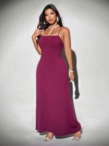 Viva Relle Plus Size Women Sexy Backless Tie Strap Vacation Dress, Distinctive Design - Burgundy - View 5