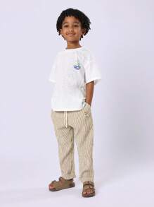 SUMWON 纹理套穿裤泡泡纱裤夏季长裤舒适抽绳腰休闲海滩度假日常穿着