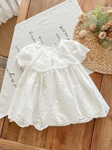 LMoss Kids LMoss Baby Girl Woven Embroidered Ruffle Hem Casual Dress White Lace Ivory Vintage Newborn - White - View 2