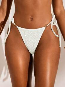 Opulessa 女士亮片系带比基尼泳裤，适合海滩度假 - 白色 - 查看 7