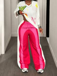 BamGleam Pantaloni casual con vita in vita coulisse e contrasto di colore, adatto per uso esterno