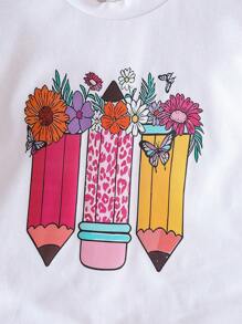 SHEIN Ensemble 2 pièces pour bébé filles 2025 composé d'un Top à manches courtes imprimé crayon mignon et mode + shorts imprimés léopard rose