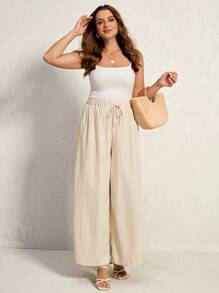 SHEIN LUNE 2 piezas Pantalones casuales de talla grande de unicolor