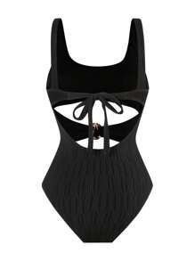 Swim Chiccia Traje de baño de una pieza de unicolor, sexy y casual para vacaciones y fiestas para mujeres - Negro - Ver 5