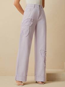 Anewsta Modische elegante Damen Jeans mit geradem Bein und Stickerei