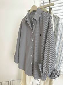 Women's Casual Striped Print Button-Up Long Sleeve Shirt Fall Cloth For Women