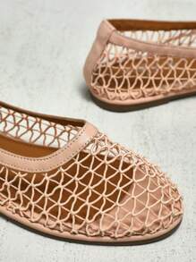 SHUZIA Ladies Crochet Mesh Ballet Flats, Casual & Minimalist, Summer - Beige - View 4