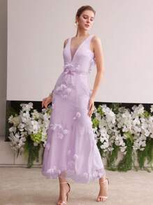 MOTF Soiréza APPLIQUES CONTRAST MESH MERMAID HEM COCKTAIL DRESS - Purple - View 4