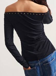 Bohemela Plain Color Off-Shoulder Long Sleeve Knit Blouse Black Off The Shoulder Top Off The Shoulder Long Sleeve Top Black Off The Shoulder Shirt Long Sleeve Black Top Off The Shoulder Top