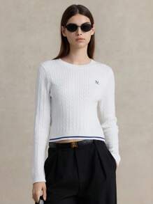 Briarwyn Maglione da donna con grafica a lettere, girocollo, maniche lunghe, bianco e blu, autunnale, elegante e raffinato, scuola, ritorno a scuola, preppy, laurea - Bianco - Visualizzare 3