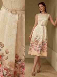 MOTF PREMIUM VESTIDO ESTAMPADO FLORAL CON CINTURÓN
