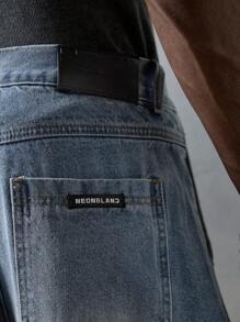 NEON BLANC Men's Street Fashion Baggy Distressed Woven Denim Jeans, Streetwear Inspired - Baby Blue - View 5