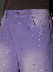 NEON BLANC Men's Streetwear Loose Fit Long Distressed Rhinestone Decor Wide Leg Jeans - Purple - View 5