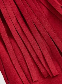 SHEIN MOD 女士红色绒面流苏两件套，音乐节服装，西部套装 - 紅色 - 查看 4