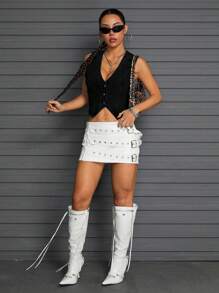SHEIN Tall Gilet di jeans senza maniche per donne