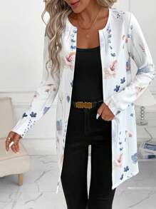 SHEIN Clasi Áo khoác cardigan cổ tròn họa tiết hoa thu đông mới cho nữ, thích hợp để đi làm, mặc hàng ngày, mặc ngoài đa năng - Nhiều màu - Xem 6
