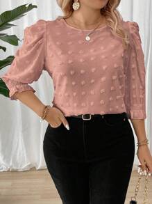 Elenzga Große Größen einfarbige lässige Bluse mit Rüschenärmeln